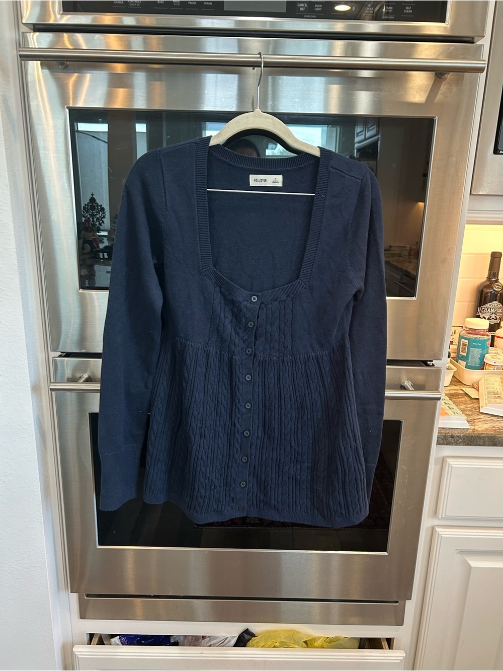Hollister Navy Blue babydoll  Knit Peplum Sweater Top size M GUC
